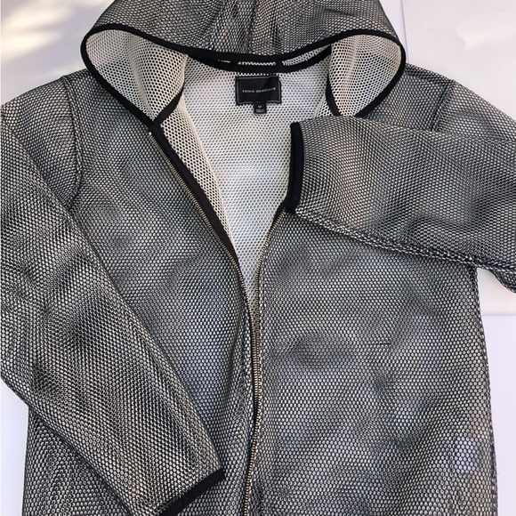 Tonia Debellis silver grey net jacket Designer Longsleeve Mesh Hooded Zip - Picture 1 of 14